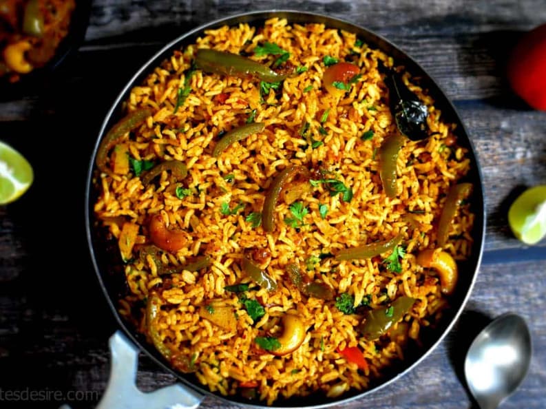 Monday Lunch - Capsicum Bath with Curd Rice, Chapati/Curry, and Dessert