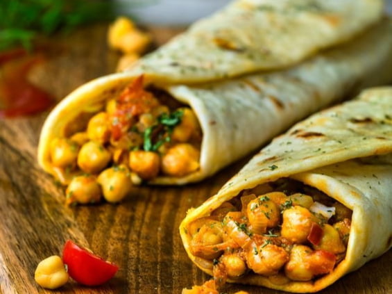 Friday Breakfast - Chole Wrap (Wheat Tortilla) with Mango Juice (Tetra Pack) and Onion Rings