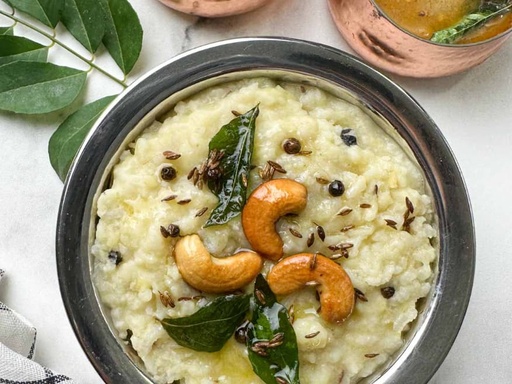 Monday Breakfast - Pongal with Coconut Chutney and Doughnut